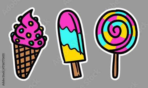 sweet ice cream lolipop scoop pattern seamless border frame