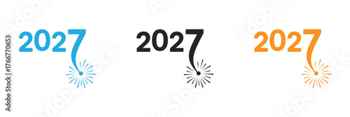 Spark joy and anticipation with this dynamic 2027 graphic featuring celebratory fireworks. Ideal for New Year's Eve promotions, event invitations, and forward-looking campaigns.