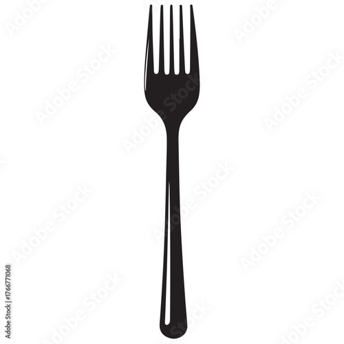 A modern black and white illustration of a fork, the Fork Icon exudes simplicity and style, making it perfect for incorporation into restaurant menus, cooking blogs, or any design with a culinary