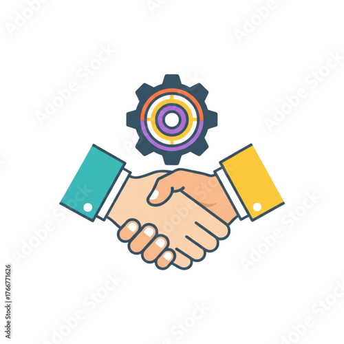 Hands shaking with gear symbolizing collaboration in business  