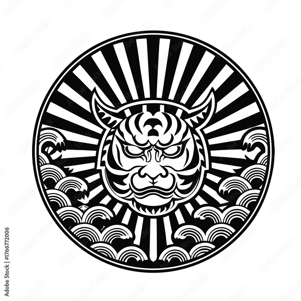 Obraz premium Japanese Oni Mask or Tiger Head Vector Graphic for T-Shirt Design