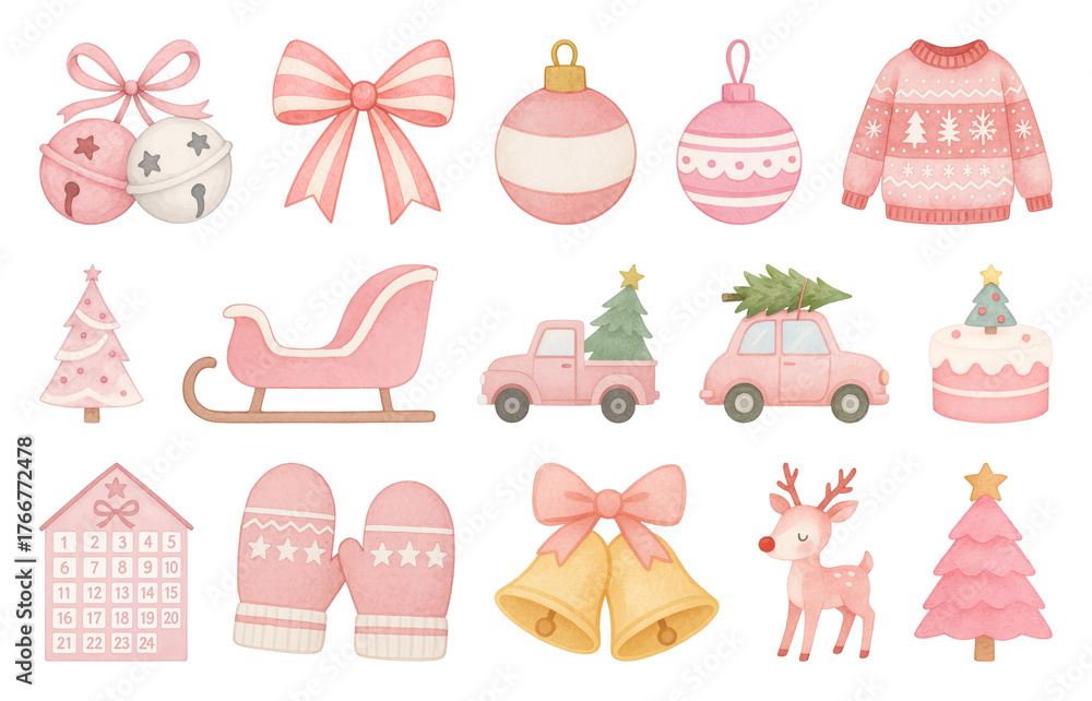 Fototapeta premium PNG Pastel Christmas holiday icons, element set on transparent background