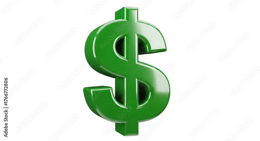 Obraz premium A glossy green dollar sign stands out, promising wealth and prosperity in a modern design,isolated.