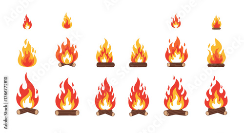 Diverse Collection of Campfire and Bonfire Icons in Various Sizes and Styles for Creative Projects and Digital Designs