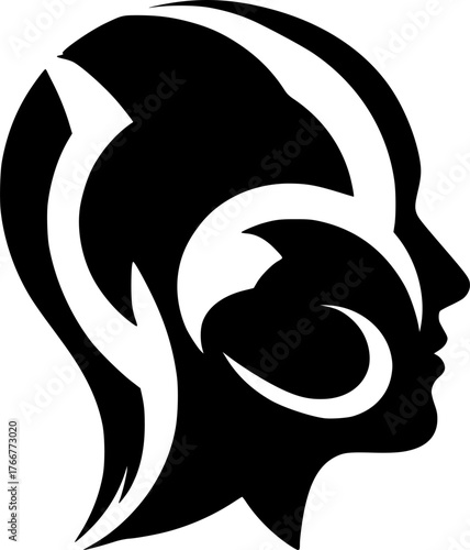 Abstract Geometric Head Profile Silhouette. Black Vector of Human Mind, AI Consciousness, Simple Technology Layers