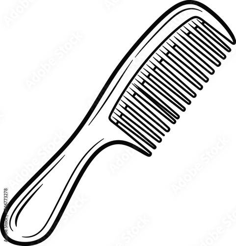 Simple line art vector illustration of a classic plastic hair comb, ideal for beauty, grooming, or personal care design projects, coloring pages, and educational content.