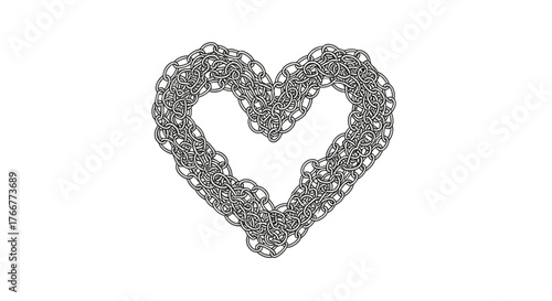Heart shape made interlocking metal chain links