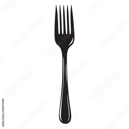 A modern black and white illustration of a fork, the Fork Icon exudes simplicity and style, making it perfect for incorporation into restaurant menus, cooking blogs, or any design with a culinary