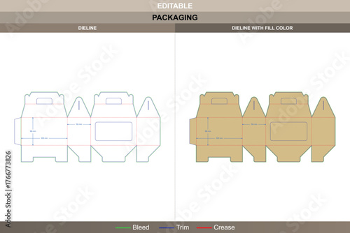 Gable box with window dieline in a clean vector layout for smooth printing setup and strong packaging structure with accurate die line panels for attractive product display