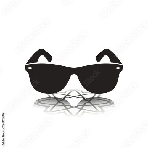 Black silhouette wayfarerstyle sunglasses with distinct geometric, weblike shadow beneath them, isolated on pure, conveying sense modern style and intrigue