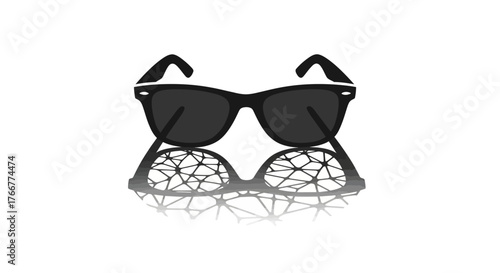 Pair black wayfarerstyle sunglasses casting geometric, weblike shadow on surface, , representing style and mystery
