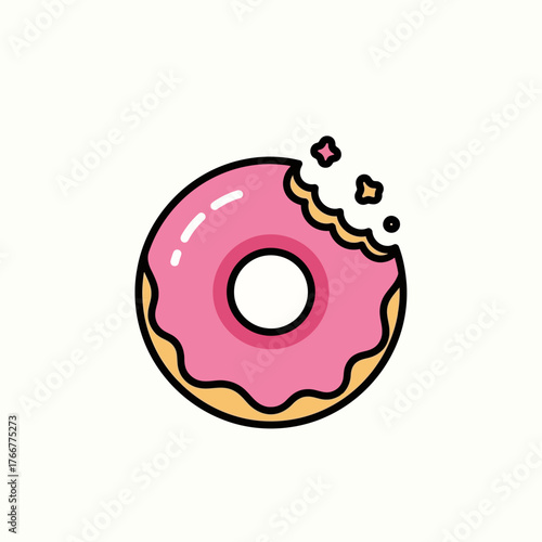 Delicious pink frosted donut with bite taken out it, showing crumbs and sprinkles, isolated on, representing indulgence and sweet treats