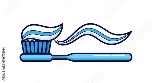 Blue toothbrush with and blue toothpaste squeezed out in wavy shape
