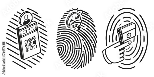 Fingerprint icon Black & white. Simple vector illustration isolated on transparent background. for your apps, websites and security purpose
