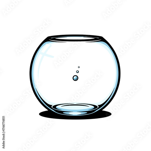 Empty fishbowl with small bubbles inside, representing clean, clear, and readytouse container for aquatic life or decorative purposes