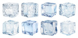 PNG Clear ice cubes with bubbles, element set on transparent background