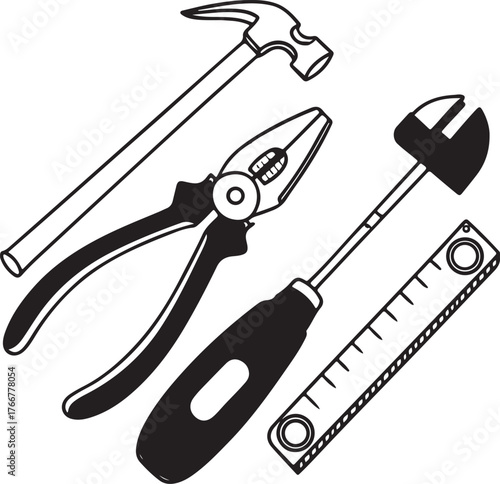 A safety helmet placed beside construction tools symbolizes protection, hard work, and industrial precision.