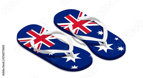 Pair flipflops with the australian flag design, , representing australian summer and beach culture