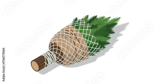 Fresh evergreen christmas tree wrapped for secure transportation