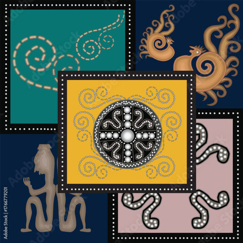 A luxe fusing Maluku's ancestral symbols from the deep sea to the legendary cock with a bold, modern pallete of navy, mustard and teal. It's a statement of eastern heritage, remagined for contemp