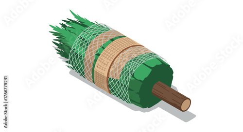 Isometric sushi roll with bamboo mat and seaweed illustration on white background