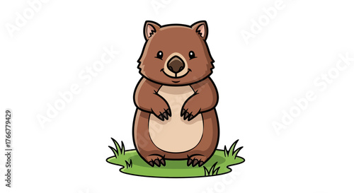 Cute cartoon wombat standing on grass
