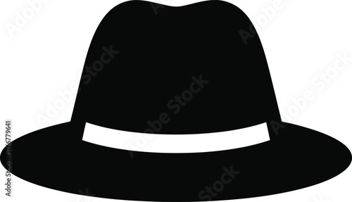 Classic black fedora hat with white band icon