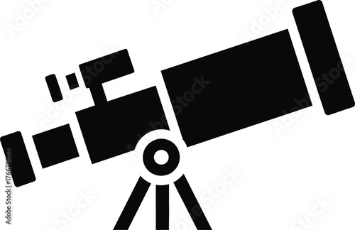 Silhouette of a telescope on a tripod against a white background