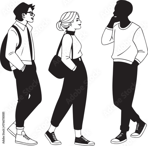 Vector design of a group of friends happily talking together, symbolizing social life and communication