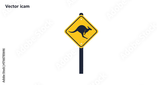 Yellow diamondshaped warning sign with black silhouette kangaroo