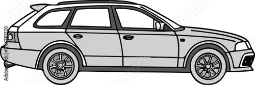 Black and white vintage classic car or stretch limousine isolated on white for luxury transportation or wedding vehicle illustration