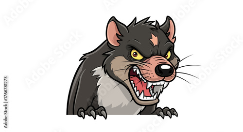 Fierce cartoon tasmanian devil with an angry expression and sharp teeth