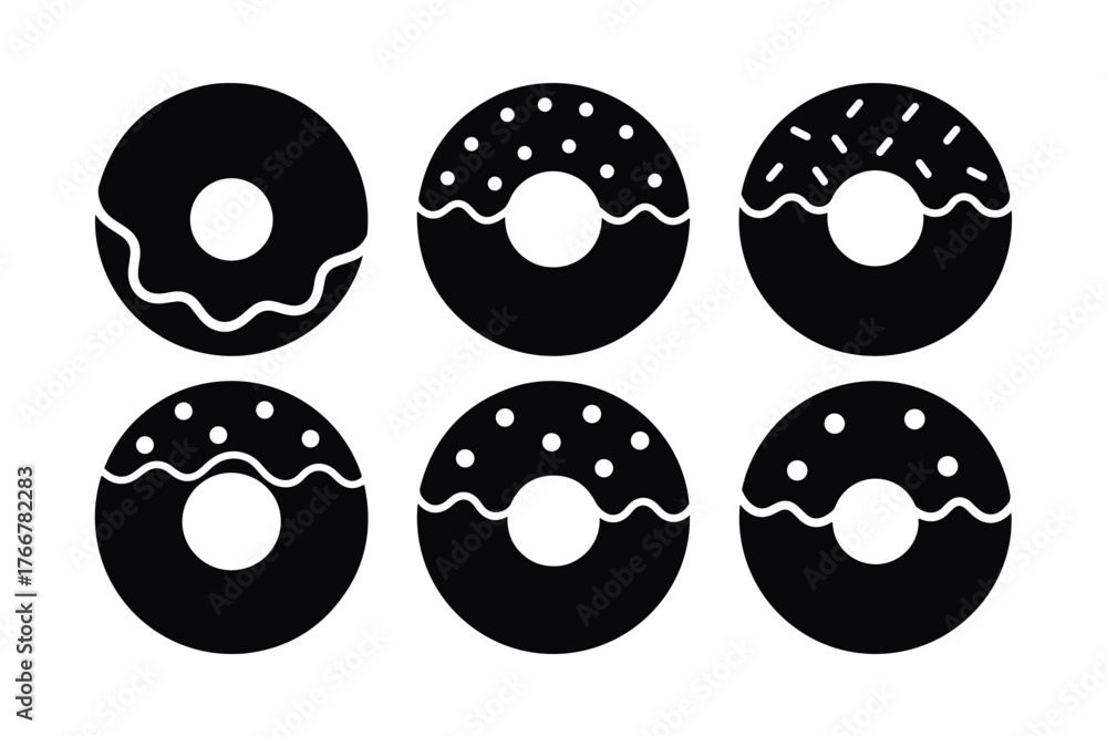 Fototapeta premium Donut silhouette set of sweet dessert icons