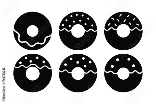 Donut silhouette set of sweet dessert icons