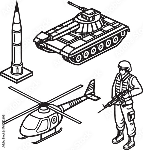 Vintage military soldier illustration showing detailed army figures and battlefield scene in retro hand-drawn style, perfect for historical or educational design projects