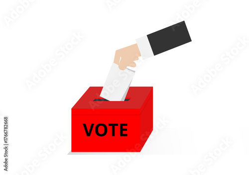 voter drop card in red ballot box for election day, politics vector and illustration background