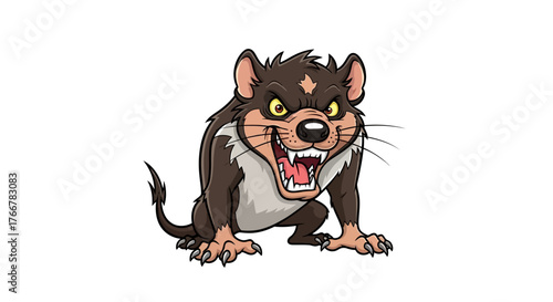 Angry cartoon tasmanian devil snarling with mouth open and sharp teeth