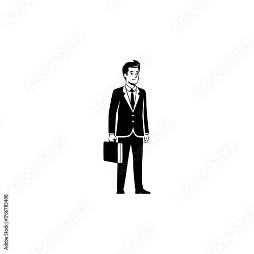 A formally dressed businessman holding a briefcase, standing against a white background.