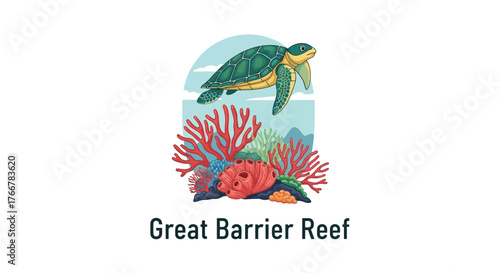 Sea turtle swims above vibrant coral reefs, symbolizing the great barrier reefs marine biodiversity and natural beauty