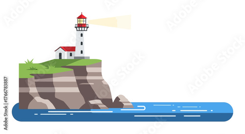 Lighthouse on cliff overlooking the sea