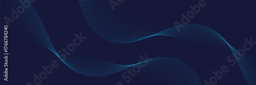 Flowing dots particles wave pattern in blue green colors. Vector curve light line. Abstract background banner design for music, Ai technology, neural network concept