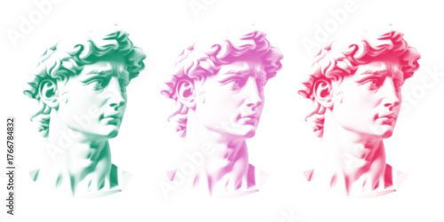 Halftone vector illustration of a classical marble bust. Vintage engraving style with black dot pattern on white background. Perfect for poster design, retro art, printmaking, or modern collage