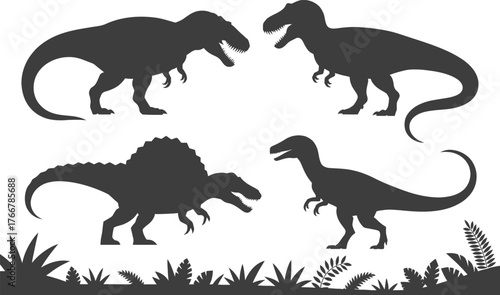 Dinosaur silhouettes vector illustration tyrannosaurus rex spinosaurus jurassic era
