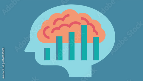 A brain with a bar graph inside showing the impact of a longterm cognitive training program on overall cognitive abilities.. Vector illustration