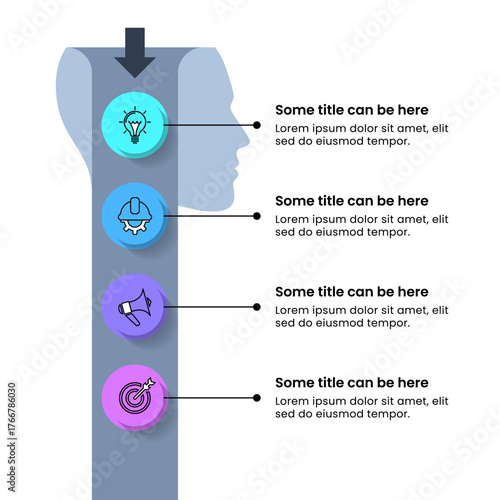 Infographic template. Head with funnel and 4 steps