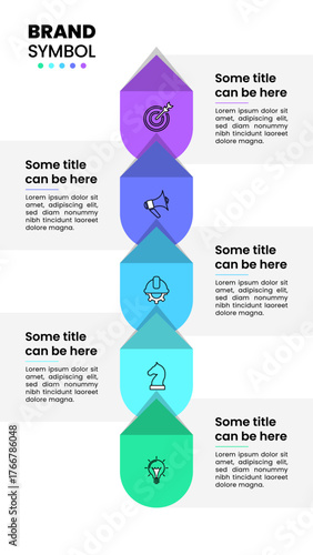 Infographic template. Vertical line with paper arrows