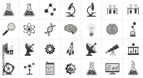 Science and Research Icons Set for Education and Discovery.