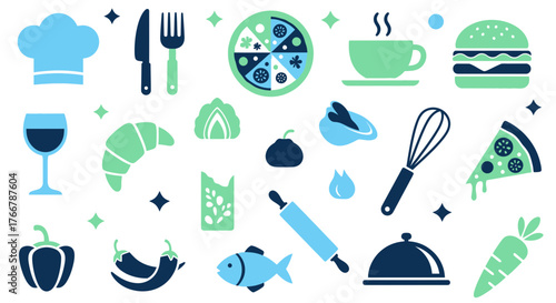 Culinary Delights A Collection of Food and Kitchen Icons.