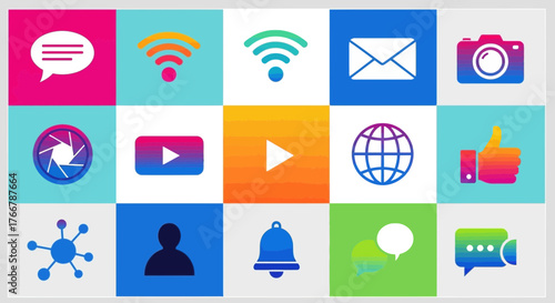 Social Media Icons Communication Connectivity and Digital Interaction.