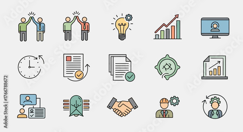 Business and Management Icons Collaboration Ideas Growth and Technology.